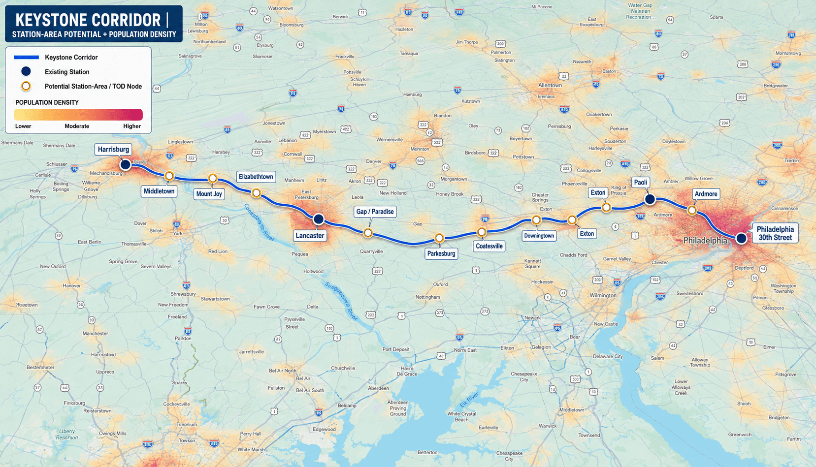 Keystone Corridor transit map and plan